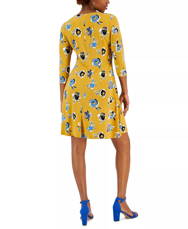 Kasper Petite 3/4-Sleeve Printed V-Neck Dress