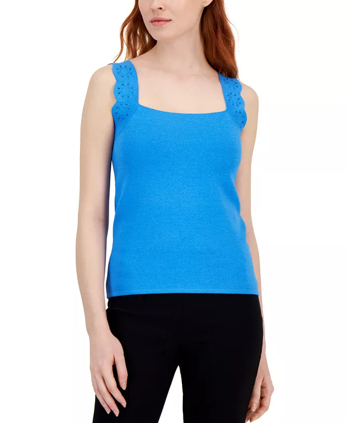 T Tahari Square Neck Sleeveless Ribbed-Knit Top