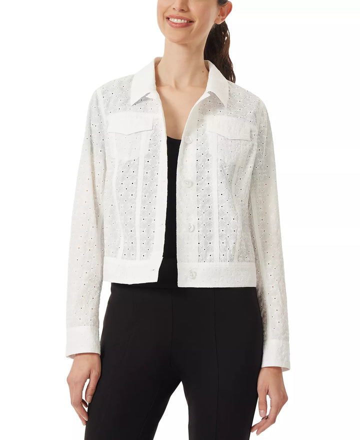 Jones New York Eyelet Cotton Button-Front Jacket