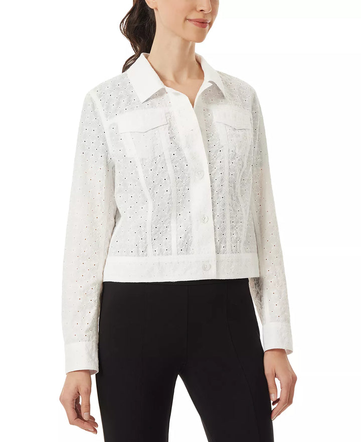 Jones New York Eyelet Cotton Button-Front Jacket