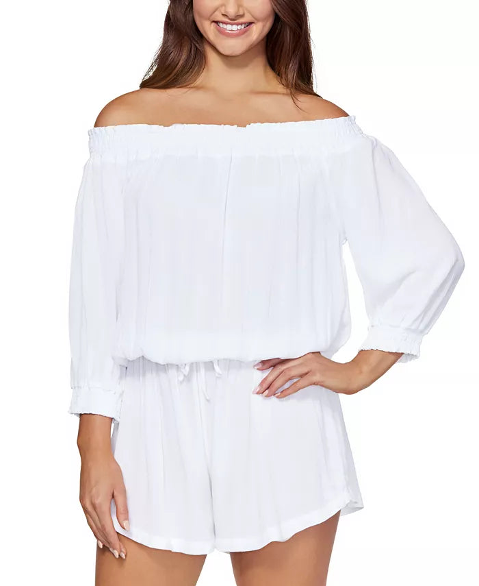 Raisins West Coast Off-The-Shoulder Romper Cover-Up