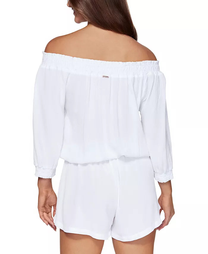 Raisins West Coast Off-The-Shoulder Romper Cover-Up
