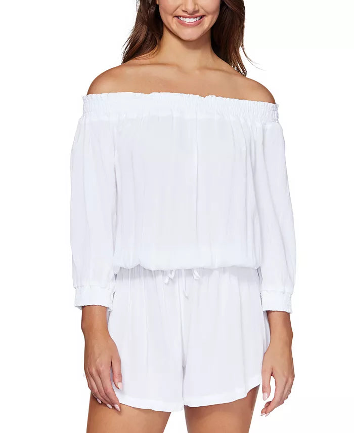 Raisins West Coast Off-The-Shoulder Romper Cover-Up