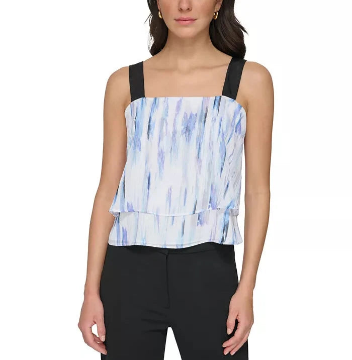 DKNY Tiered Chiffon Square Neck Top