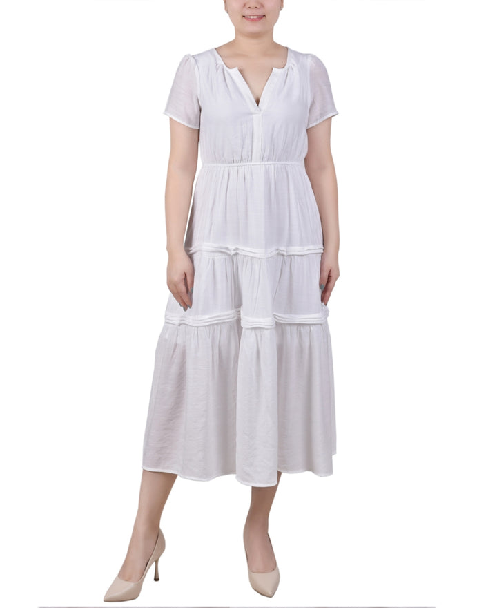 NY Collection Petite Short Sleeve Tiered Midi Dress