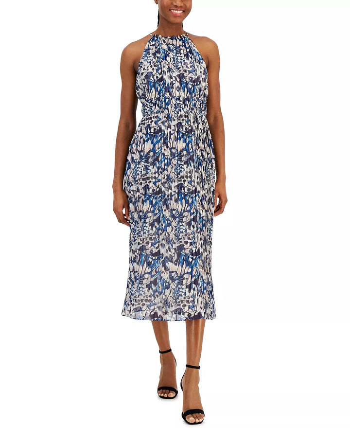 Anne Klein Halter Pleated Midi Dress