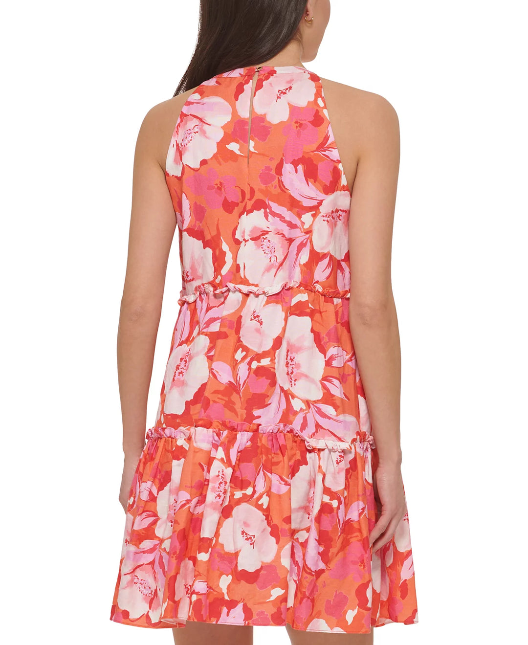 Vince Camuto Floral-Print Bow-Neck Ruffled Tiered Trapeze Dress