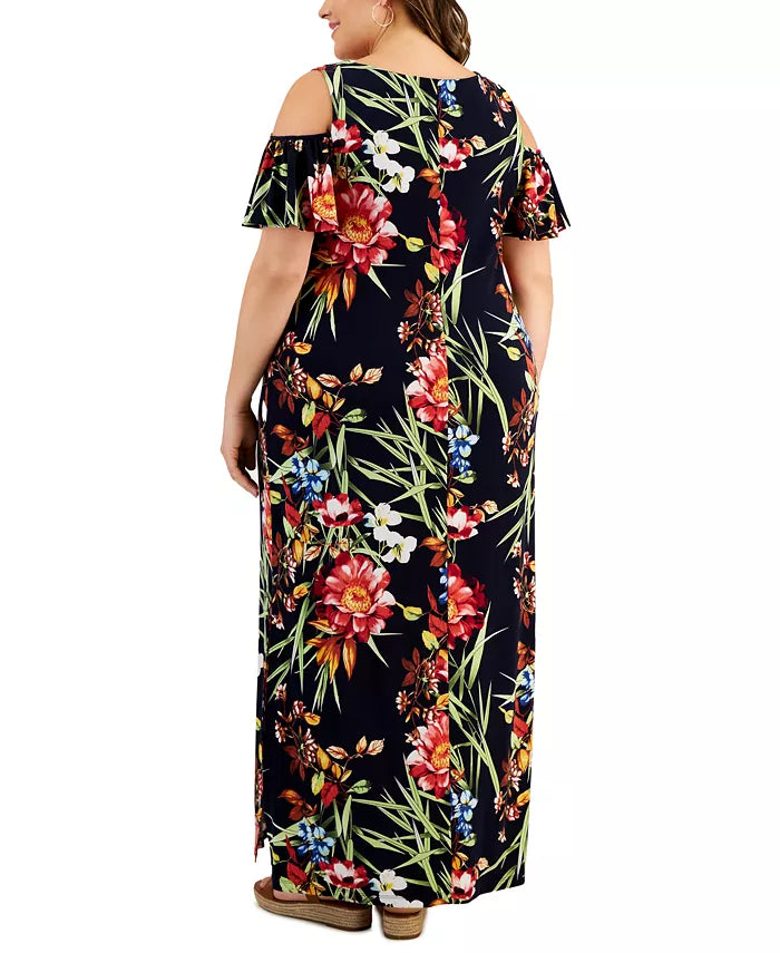 Connected Printed Cold-Shoulder Maxi Dress