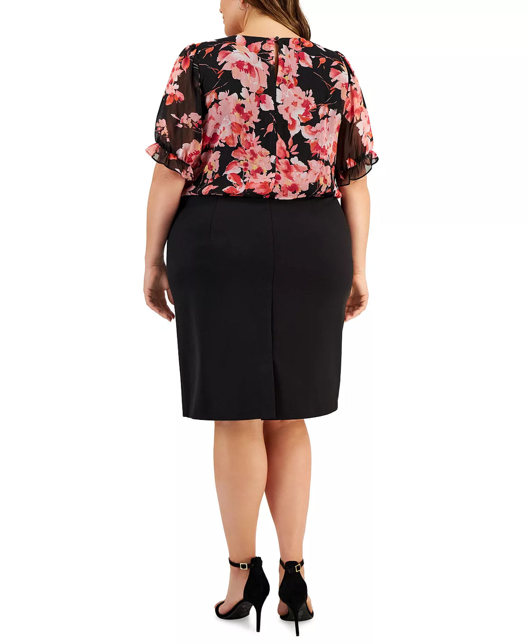 Connected Plus Size Mixed-Media Chiffon-Blouson Crepe Dress