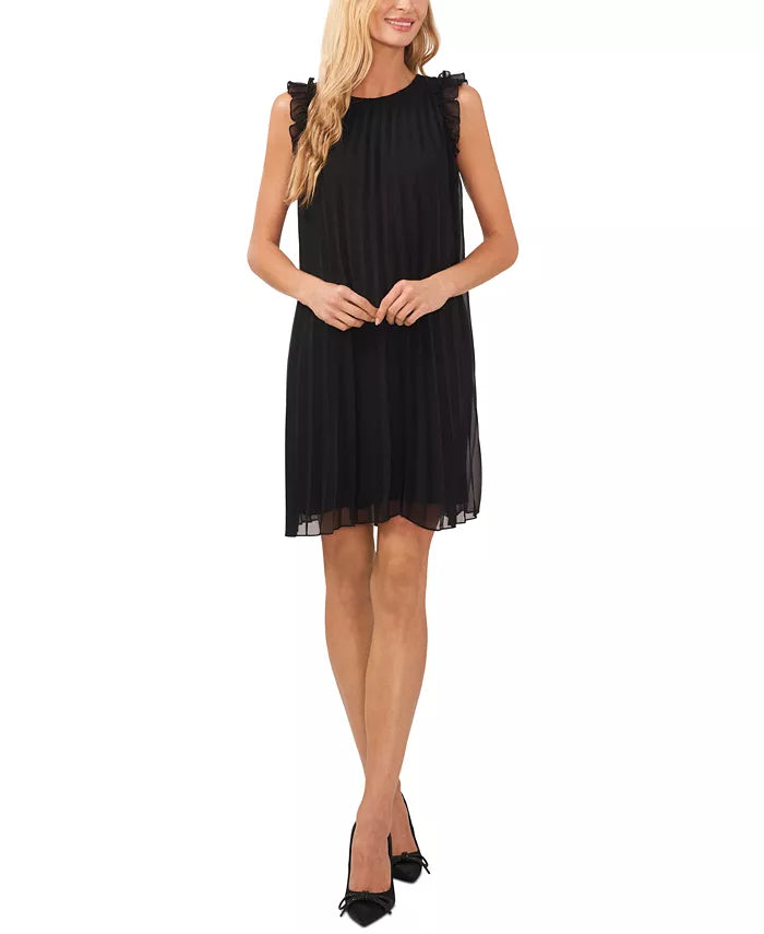 CeCe Ruffled Sleeve Short Pleated Shift Dress