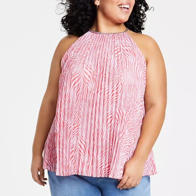 Michael Kors Zebra-Print Pleated Chain Top