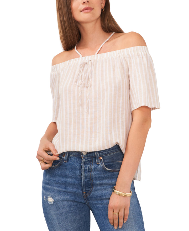 Vince Camuto Striped Off-The-Shoulder Flutter-Sleeve Top