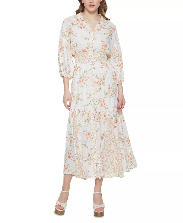 Black Tape Smocked-Waist Floral-Print Maxi Dress