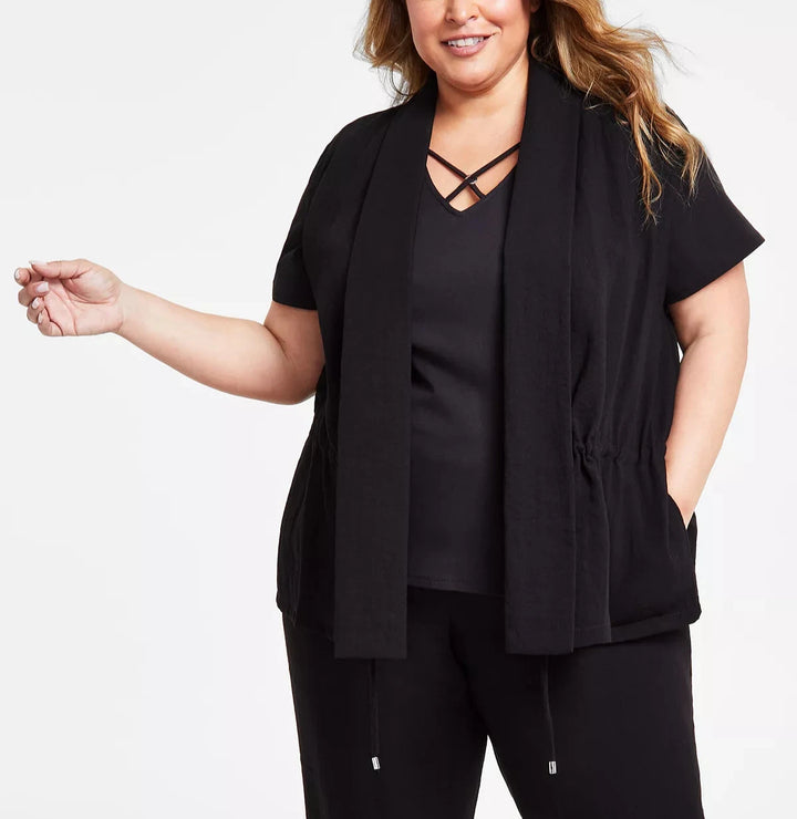 Calvin Klein Plus Size Open-Front Cap-Sleeve Vest