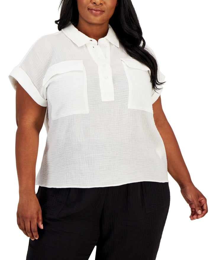 Calvin Klein Plus Size Button-Front Camp Shirt