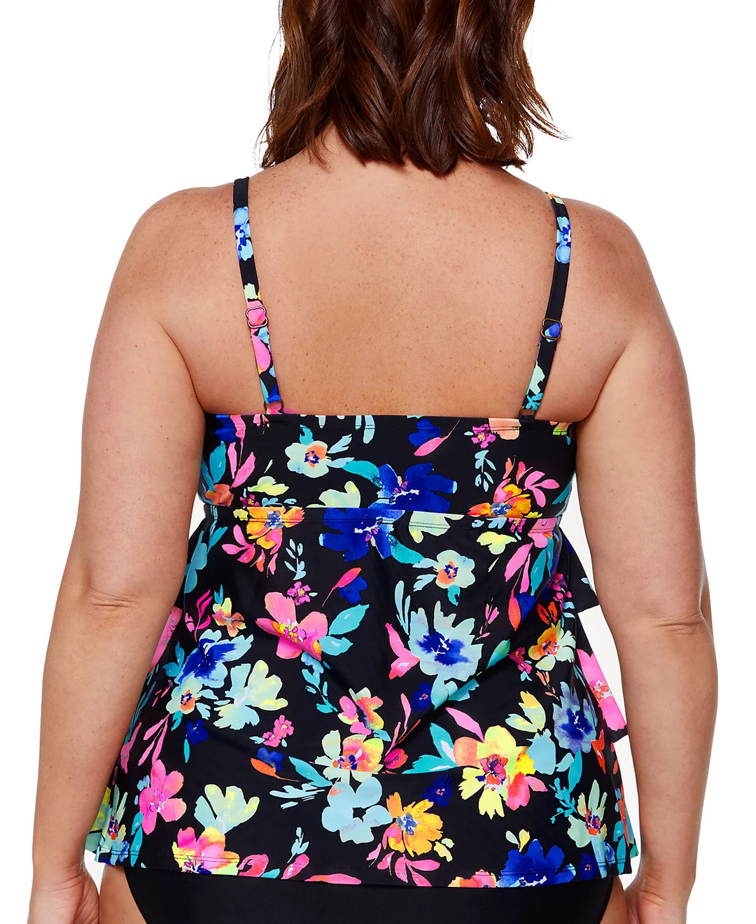 Island Escape Plus Size  Floral-Print Triple-Tear Tankini Top