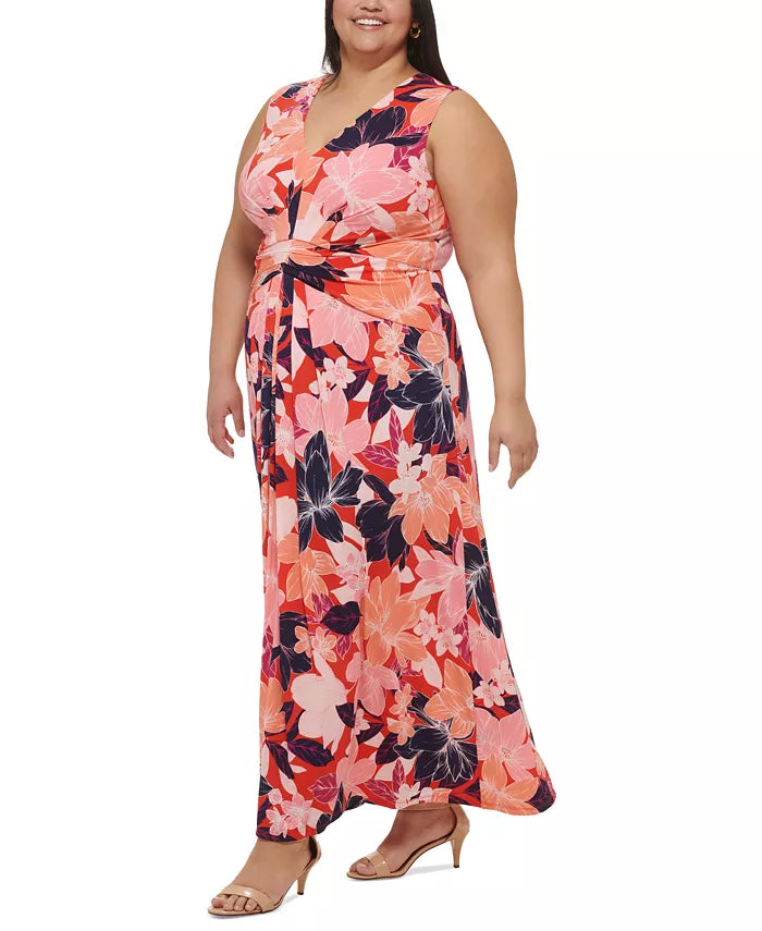 Jessica Howard Floral-Print Ruched Maxi Dress