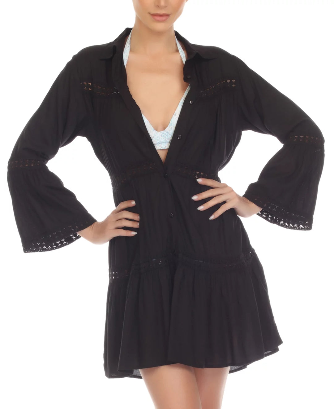 Raviya Lace-Inset Button-Front Dress Cover-Up