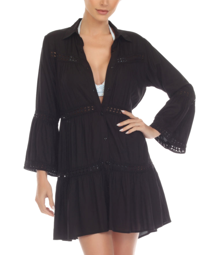 Raviya Lace-Inset Button-Front Dress Cover-Up