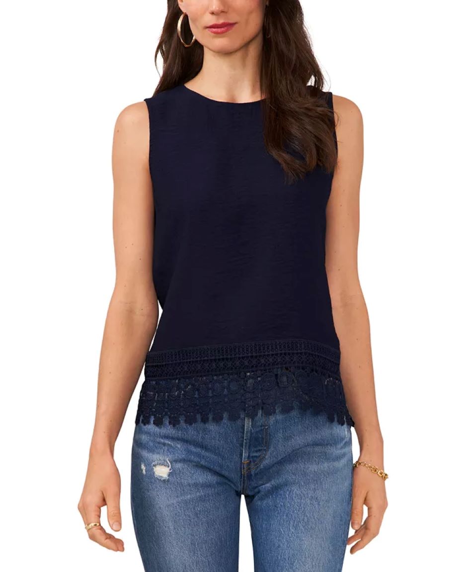 VINCE CAMUTO Lace Hem Sleeveless Blouse