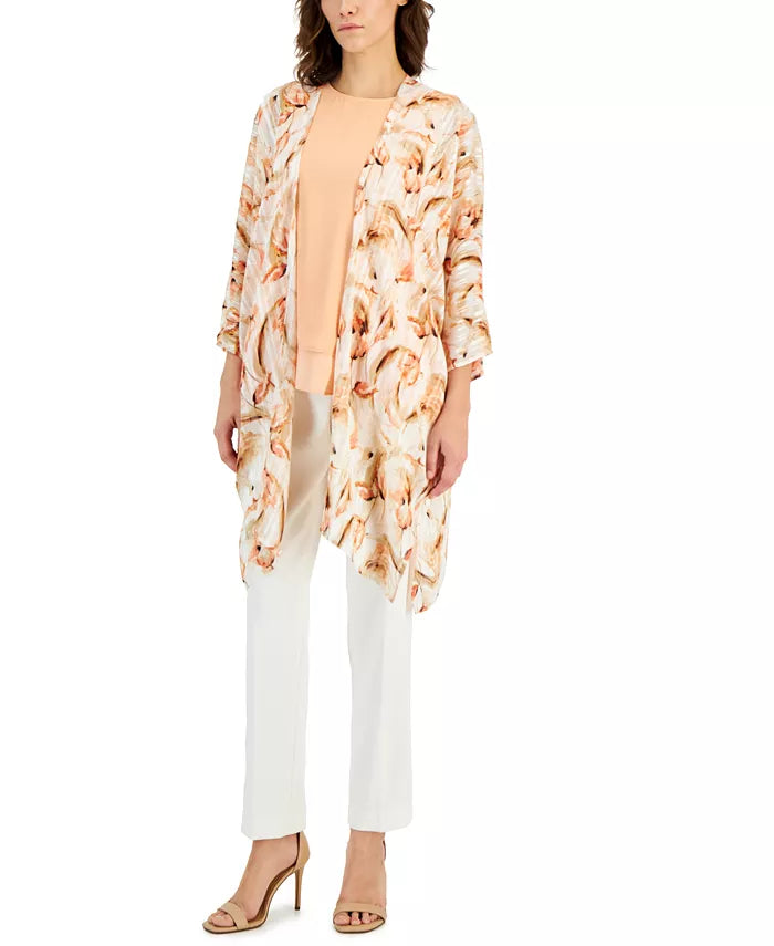 Anne Klein Printed Open-Front Kimono Cardigan