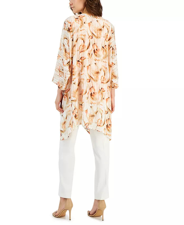 Anne Klein Printed Open-Front Kimono Cardigan