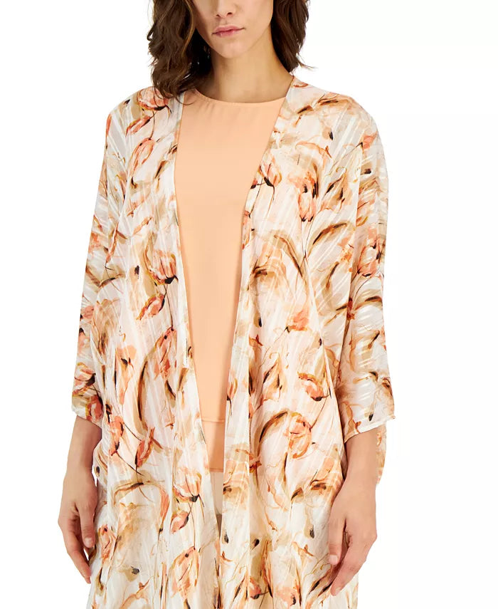 Anne Klein Printed Open-Front Kimono Cardigan
