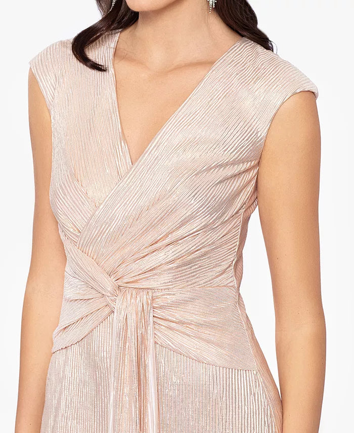 Betsy & Adam Metallic Cap-Sleeve Gown