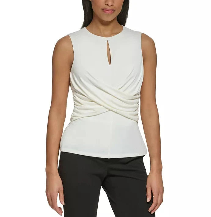 DKNY Jewel-Neck Cross-Wrap Sleeveless Top