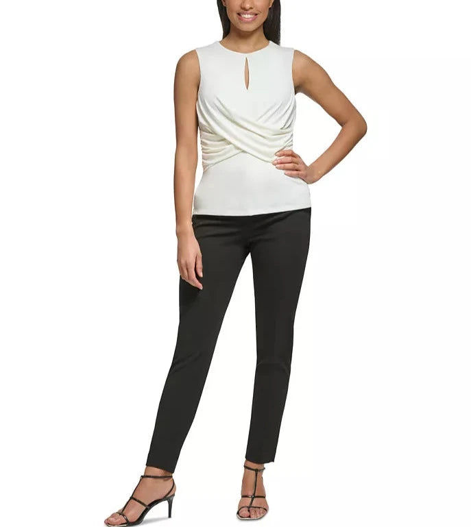 DKNY Jewel-Neck Cross-Wrap Sleeveless Top