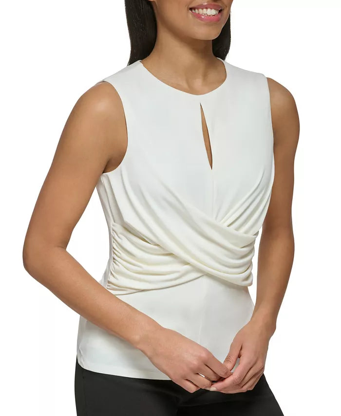DKNY Jewel-Neck Cross-Wrap Sleeveless Top
