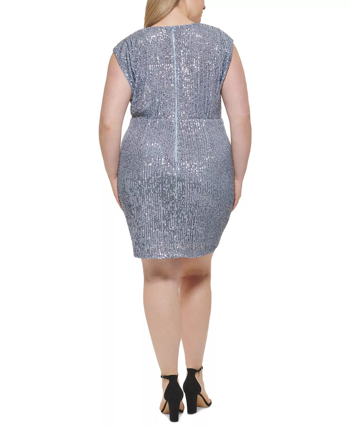 Eliza J Plus Size Sequined V-Neck Ruched Sheath Dress