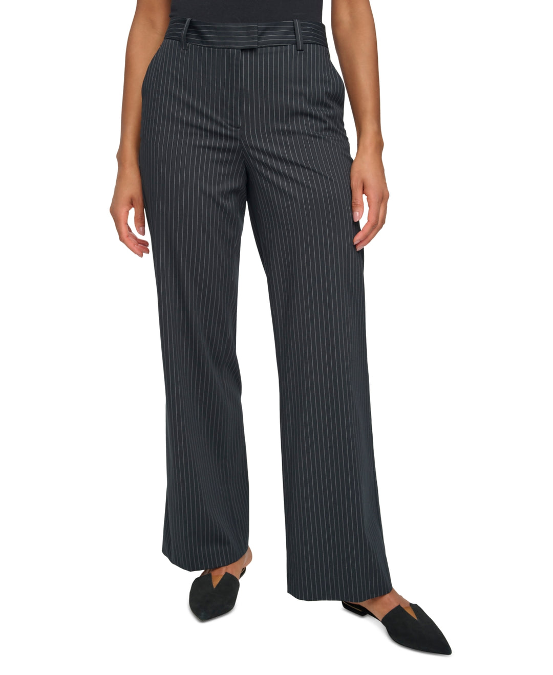 Dkny Pinstripe Tab-Waist Wide-Leg Pants