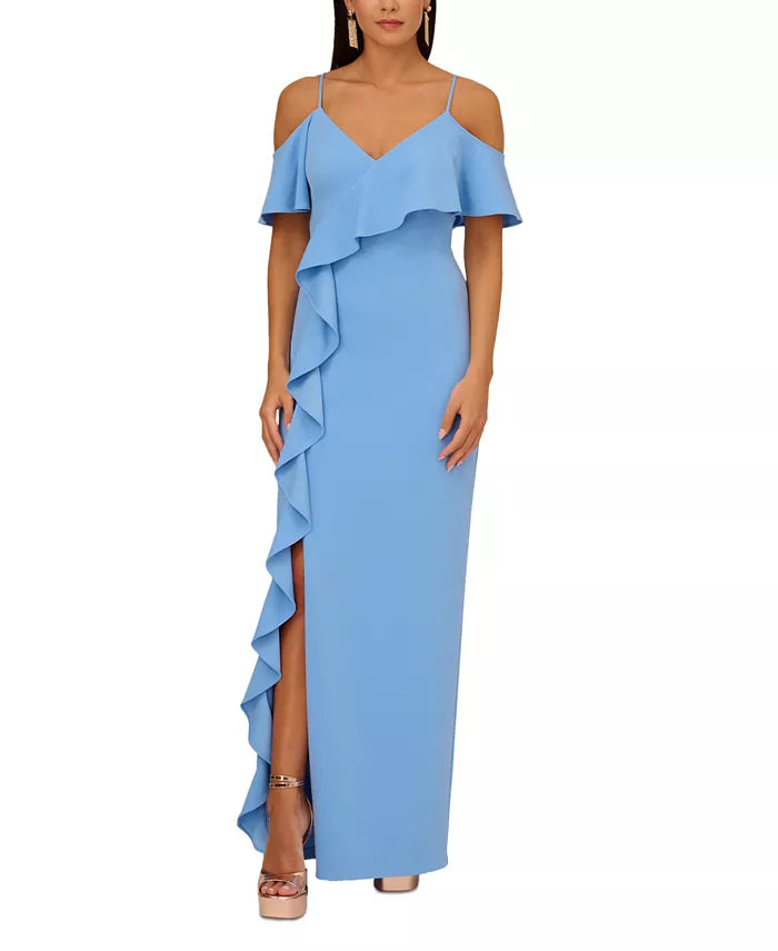 Aidan by Adrianna Papell Off-The-Shoulder Ruffled Crepe Gown