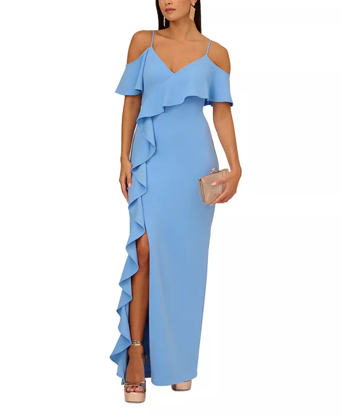 Aidan by Adrianna Papell Off-The-Shoulder Ruffled Crepe Gown