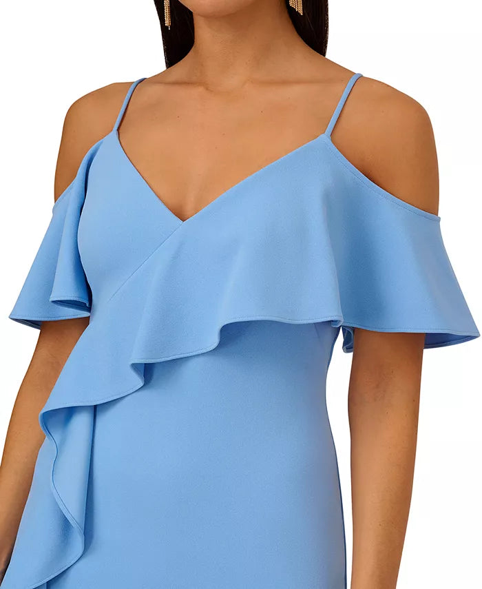 Aidan by Adrianna Papell Off-The-Shoulder Ruffled Crepe Gown