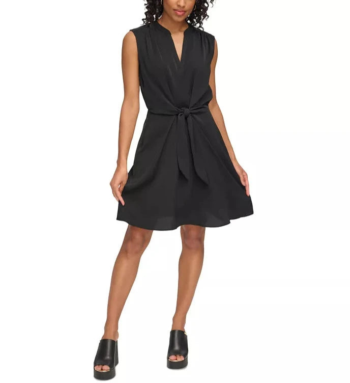 DKNY Sleeveless Tie-Waist Fit & Flare Dress