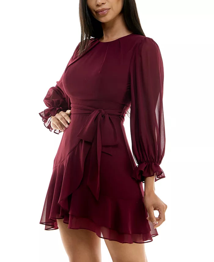 B Darlin Juniors' Asymmetrical-Ruffle A-line Dress