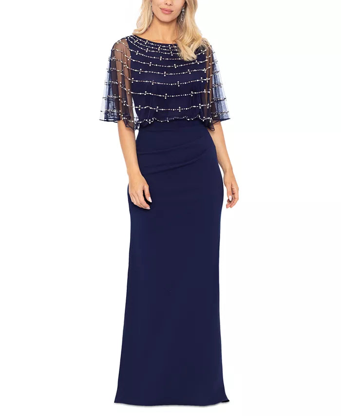Betsy & Adam Beaded-Mesh-Overlay Gown