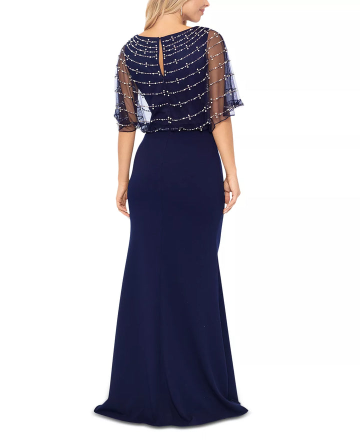 Betsy & Adam Beaded-Mesh-Overlay Gown