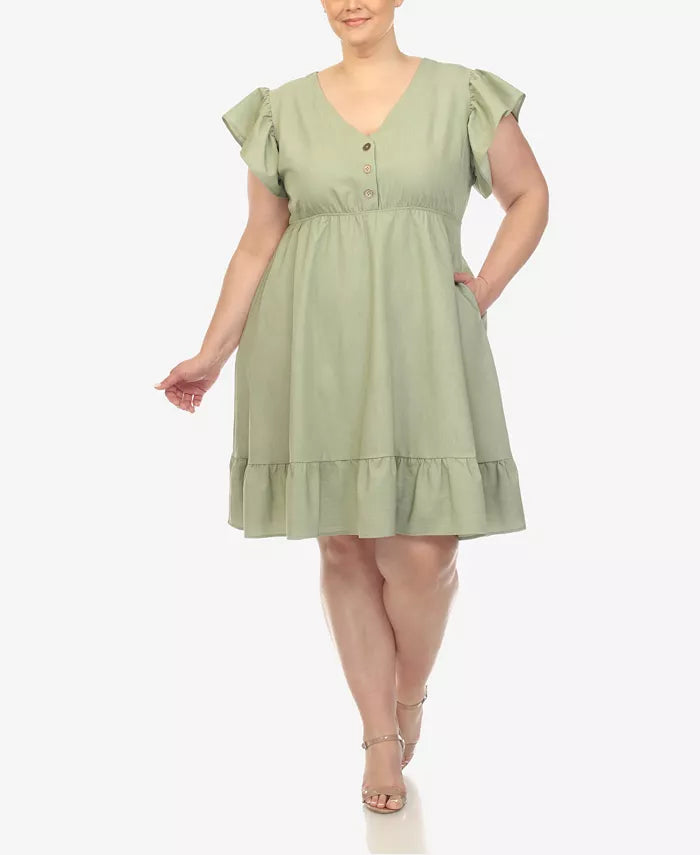 White Mark Plus Size Ruffle Sleeve Knee-Length Dress