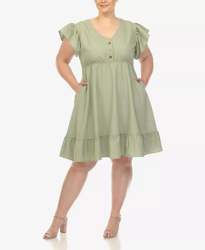 White Mark Plus Size Ruffle Sleeve Knee-Length Dress