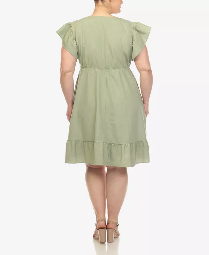 White Mark Plus Size Ruffle Sleeve Knee-Length Dress