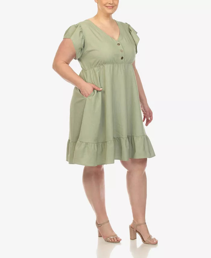 White Mark Plus Size Ruffle Sleeve Knee-Length Dress