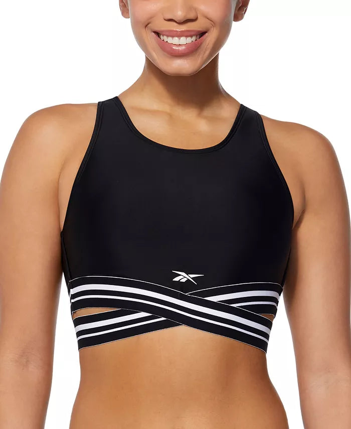 Reebok Striped-Trim Racerback Bikini Top