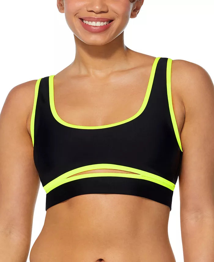 Reebok Contrast-Trim Square-Neck Bikini Top