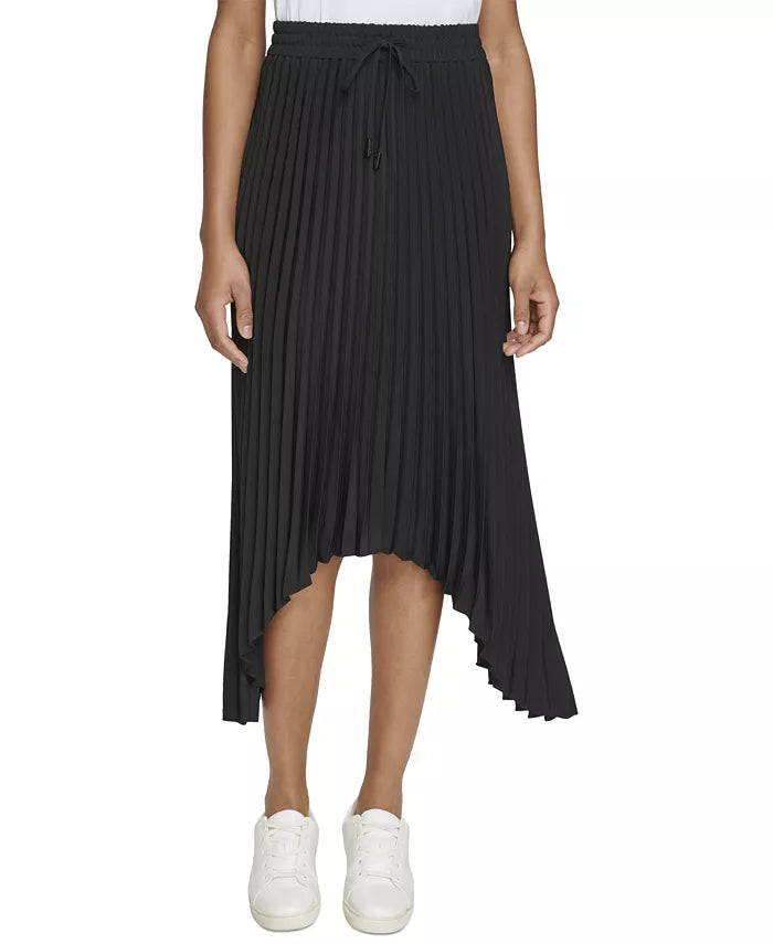 KARL LAGERFELD PARIS Pleated Drawstring Midi Skirt