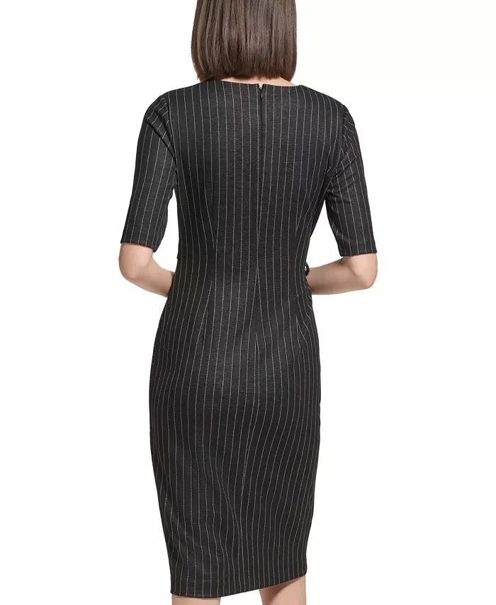Calvin Klein Pinstriped Looped Side-Tie Dress