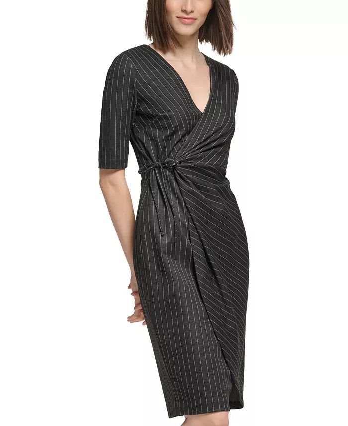 Calvin Klein Pinstriped Looped Side-Tie Dress