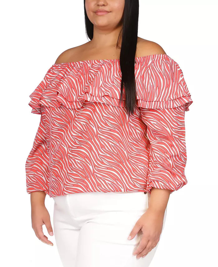 MICHAEL MICHAEL KORS Plus Size Zebra-Print Ruffled Peasant Top